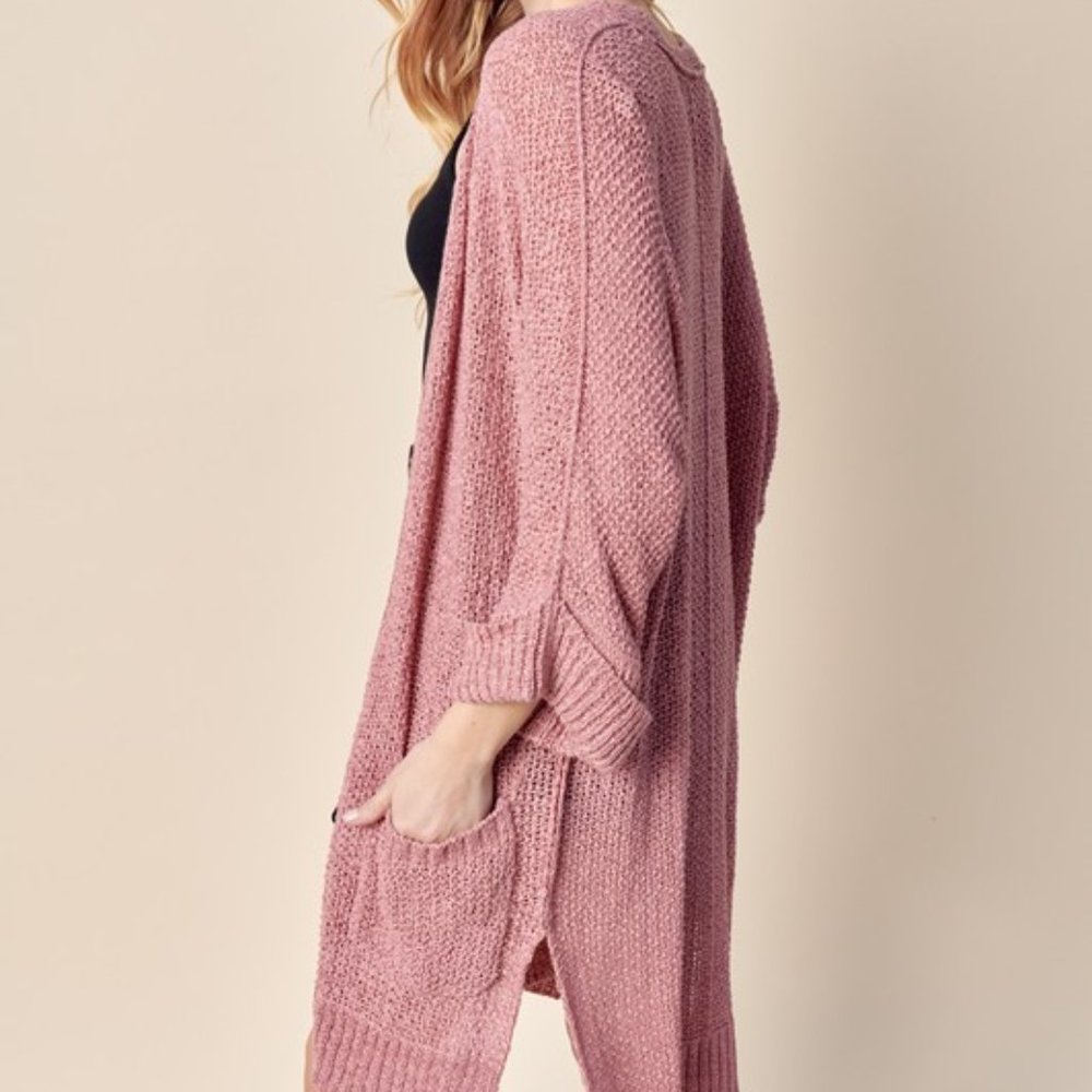 WOMEN'S LONG SLEEVE SIDE SLITS POCKETS CARDIGAN - Picture 4 of 10